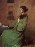 Thomas Wilmer Dewing, Portrait of lady holding one rose